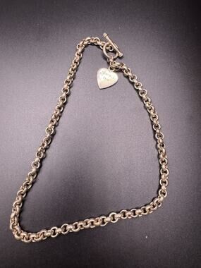Vtg Sterling Silver 925 Solid Belcher Rolo Chain Necklace w/ Heart Charm 16"